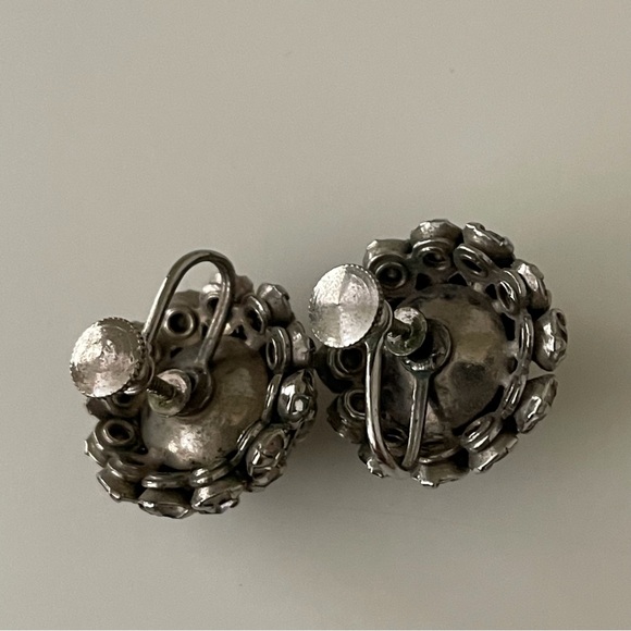 Vintage Sparkly Paste Stone Earrings Screw Back Clear Antique Art - Picture 10 of 10